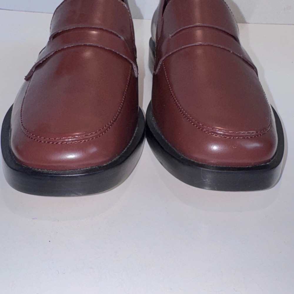 Everlane Penny Loafer Women 9.5 Burgundy Oxblood Leather Apron Toe Slip On - Picture 6 of 10